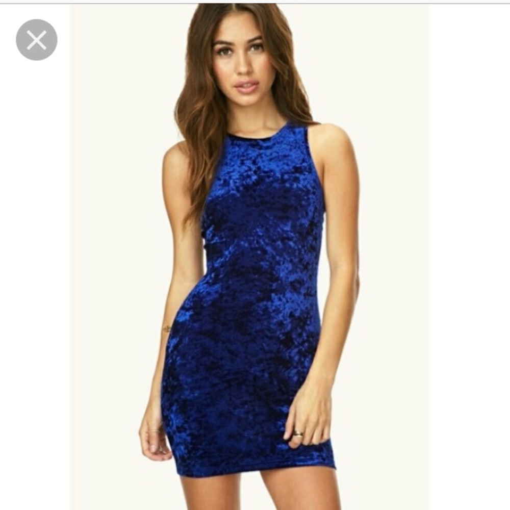 Forever 21 blue crushed velvet body con mini dress